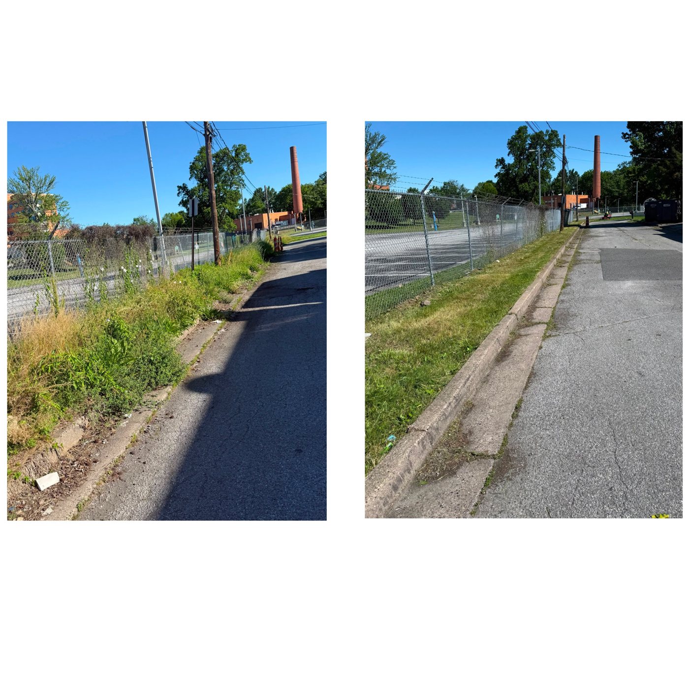 Sidewalk and curb weed clearing before and after